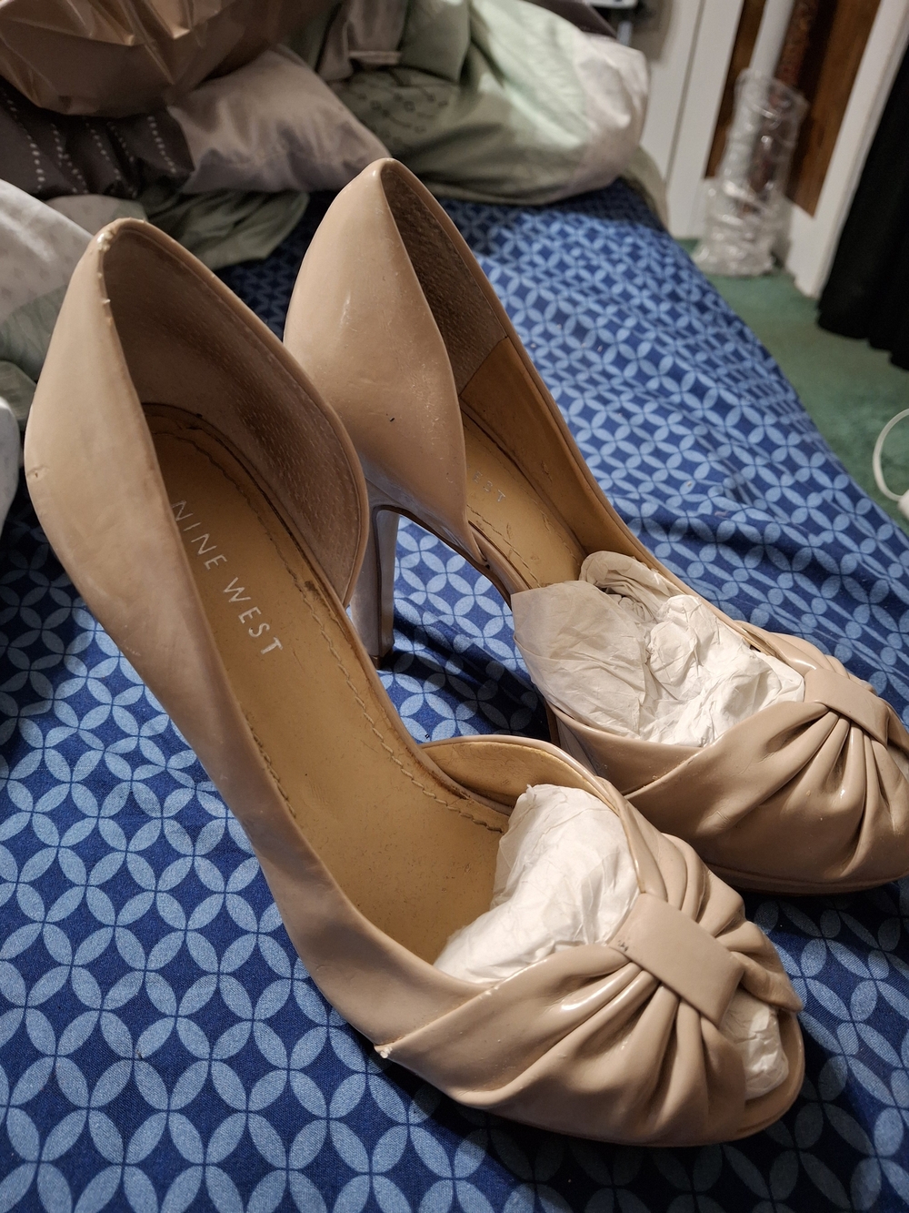Nine West Nude Knot Peep-Toe Patent Heels